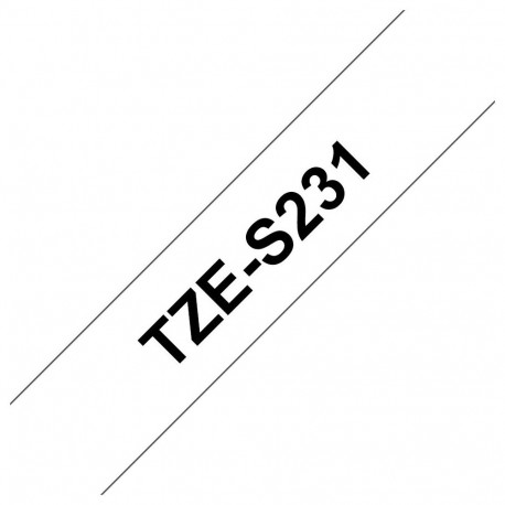 Brother TZ-S231 Strong Adhesive Laminated Tape Black on White, TZe, 1.2 cm, 8 m