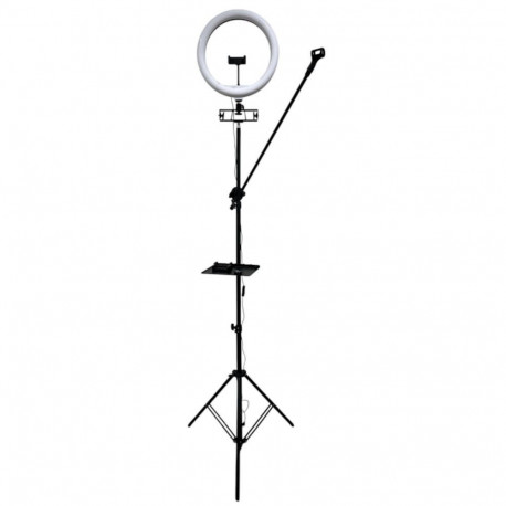 iLike S14 LED Selfie 36cm Ring Light Lamp + Tripod Stand 2.1m + Shelf & 3x phone / Mic Holder Black