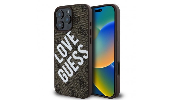 Guess - Guess PU Leather 4G Big Love Logo MagSafe Case for iPhone 16 Pro Brown