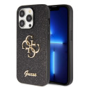 Guess - Guess PU Fixed Glitter 4G Metal Logo Case for iPhone 15 Pro Max Black
