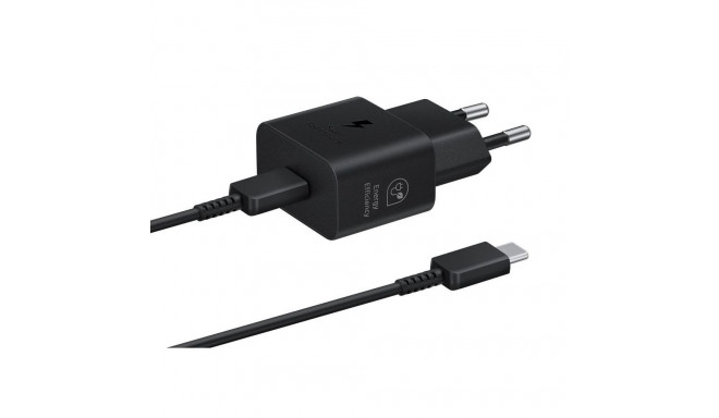 Samsung - EP-T2510XBE Samsung USB-C 25W Travel Charger + USB-C Data Cable Black