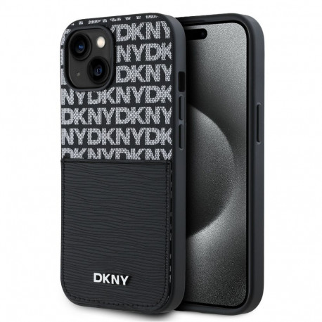 DKNY - DKNY PU Leather Repeat Pattern Card Pocket Case for iPhone 14 Black