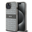 DKNY - DKNY PU Leather Repeat Pattern Tonal Stripe Case for iPhone 15 Beige