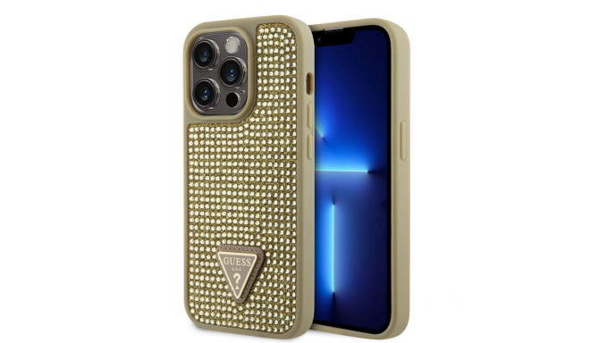 Guess - Guess Rhinestones Triangle Metal Logo Case for iPhone 15 Pro Gold