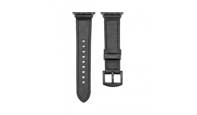 Connect Watch 38/40/41mm Silicone patch Leather Watch Strap (132mm M/L) Black