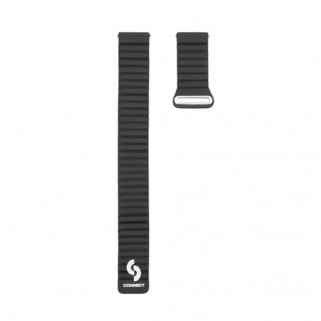 Connect 20mm Flat head Leather - Silicone Loop Magnetic Watch Strap (130mm M/L) Black