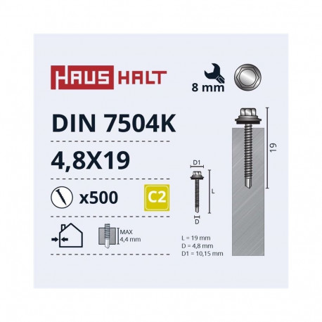 SELF SCREW 4,8X19 DIN7504K MET+EPDM(500)