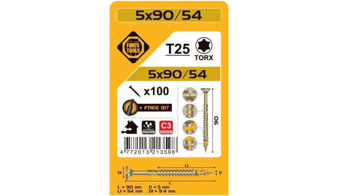 CHIPBOARD SCR T25 5.0X90/54 RSP(100)