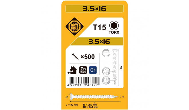 CHIPBOARD SCR T15 3.5X16 valge ZN(500)