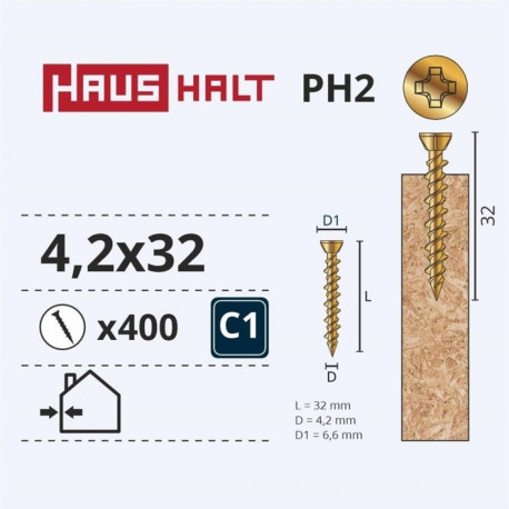 OSB SCREW 4.2X32 YELLOW ZN (400)