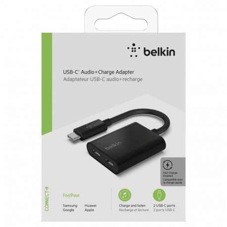 Belkin RockStar Connect USB-C audio + laadija adapter must