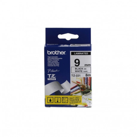 Brother label printer tape cassette P-touch TZ-221 9mm x 8 m, black/white
