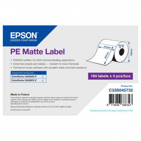 Kleebised Epson PE Matte Label - Die-Cut Roll: 210mm x 297mm, 184 labels