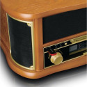 Wooden retro turntable with bluetooth, AM/FM radio, USB encoding, CD player, cassette player, and bu