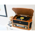 Wooden retro turntable with bluetooth, AM/FM radio, USB encoding, CD player, cassette player, and bu