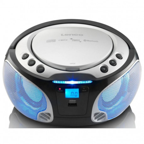 Portable FM radio CD/MP3/USB/bluetotth player with led lighting Lenco, silver