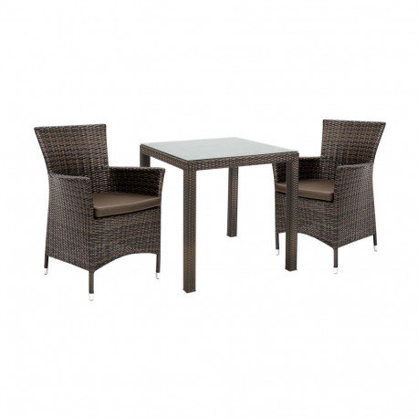 Garden furniture set WICKER table and 2 chairs, dark brown