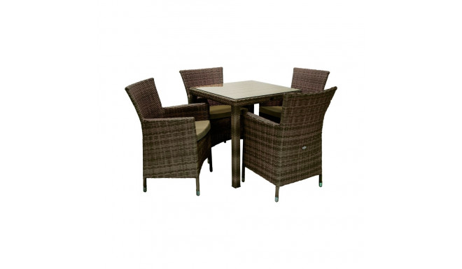 Aiamööblikomplekt WICKER laud ja 4 tooli, tumepruun