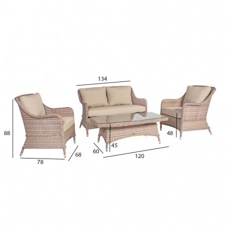 Garden furniture set EDEN table, sofa and 2 chairs, beige