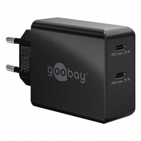 goobay USB-C dual fast charger 36 watts, PD (black, 2x USB-C, Power Delivery)