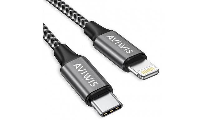 USB 2.0 adapterkaabel USB-A > Lightning 2m kootud ümbrisega metallpistikutega, hall/hõbedane