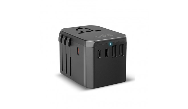 SBS Universal GaN Travel Adapter 70W 3xUSB-C 2xUSB-A with Case - Black