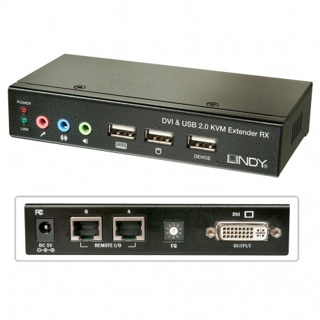 KVM Extender - LINDY SB & Audio KVM Extender, 50 m, Cat.6, 1920x1200 60Hz, Black