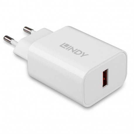 Charger - LINDY USB Type A Charger, Fast Charging, 18W, White
