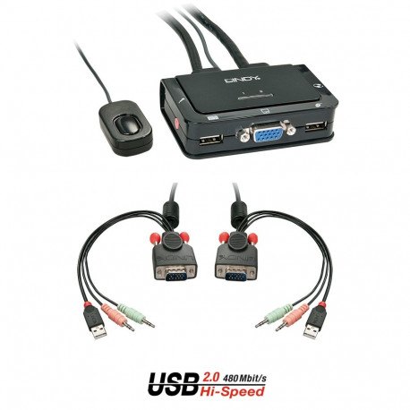 KVM Switch - 2 Port VGA USB 2.0 Audio KVM Switch 2048x1536@30Hz