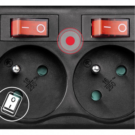 Hama Hama 6-socket surge protector strip 1.4m with switches - black