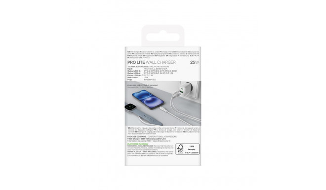 Puro Puro PROLITE 25W USB-A / USB-C wall charger + USB-C - USB-C cable 1.2m - white