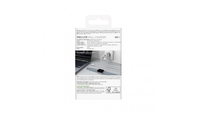 Puro Puro Daily Prolite 45W USB-C USB-A Power Delivery Charger with USB-C Cable - White
