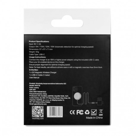 Wozinsky Wozinsky 15W Wireless Qi2 Inductive Charger - Black