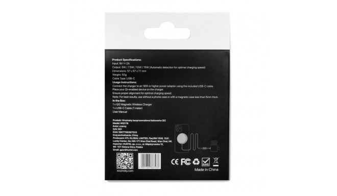 Wozinsky Wozinsky 15W Wireless Qi2 Inductive Charger - Black