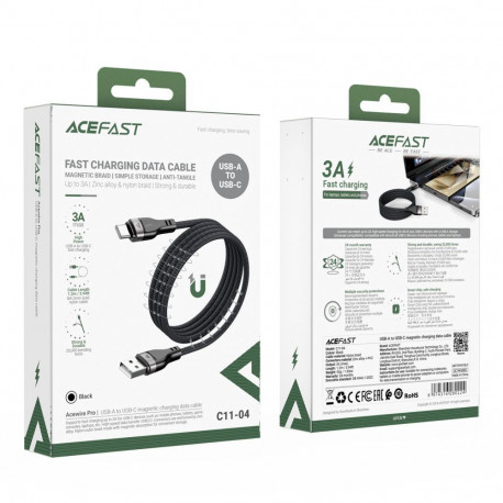 Acefast Acefast C11-04 USB-A - USB-C 3A Cable 1.2m Magnetic Braid - Black