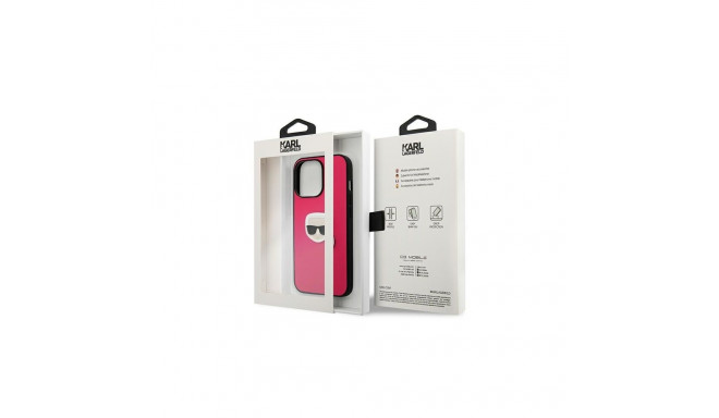 Karl Lagerfeld Karl Lagerfeld Leather Ikonik Karl's Head Metal Case for iPhone 13 Pro / 13 6.1" - Pi