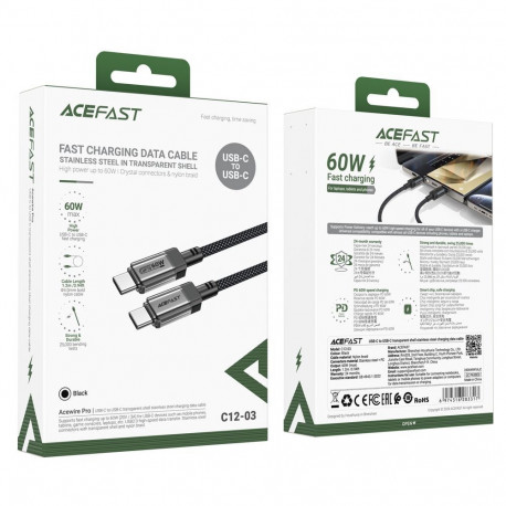 Acefast Acefast C12 USB-C / USB-C PD cable 60W 480Mb/with nylon braid - black