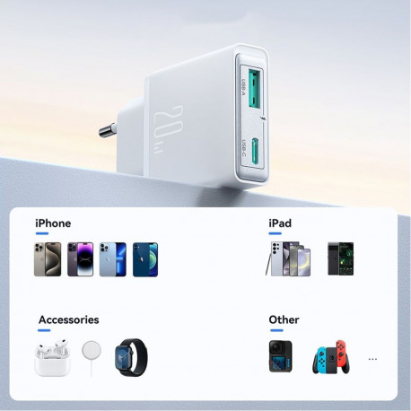 Joyroom Joyroom JR-TCF14 20W USB-A USB-C Super Slim Wall Charger - White