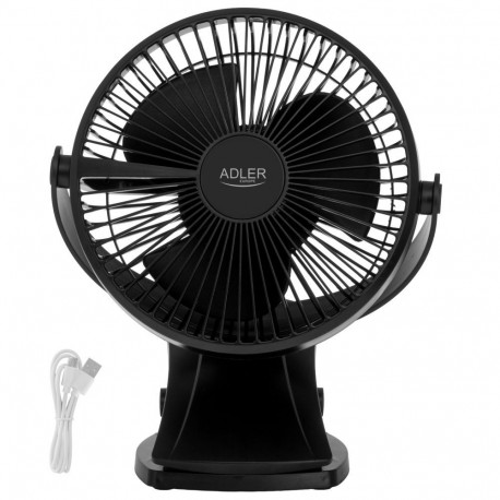 Adler Rechargeable Clip-on Desk Fan | AD 7342 | Table Fan | Black | Diameter 15.5 cm | Number of spe