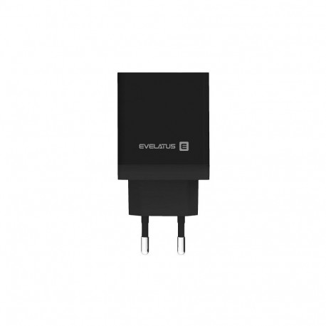 Evelatus USB laadija ETC04 USB 2.4A + USB-C 3A 30W Power Delivery, must