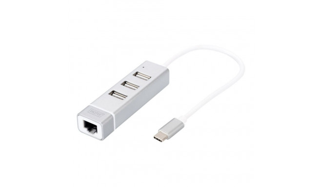 Digitus USB Type-C 3-Port Hub + Fast Ethernet LAN Adapter