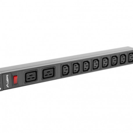 POWER DISTRIBUTION UNIT (PDU) 19" LANBERG 1U 16A 2M 2X C19 8X IEC C13 SOCKETS BLACK C20
