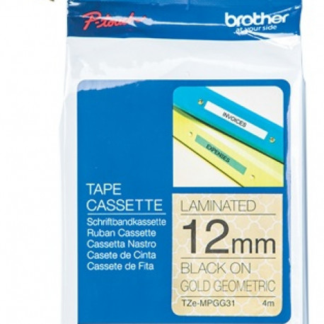 Brother label printer tape 12mm 4m, black/gold