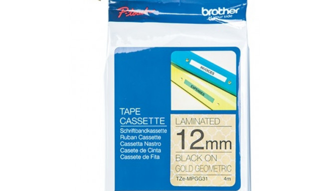 Brother etiketiprinteri lint 12mm 4m, must/kuldne