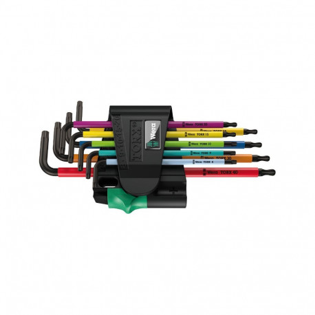 Wera 967/9 TX BO turvakruvi Torx® L-võtmete komplekt – 9-osaline, TX8–TX40, SPKL termoplastiline ümb