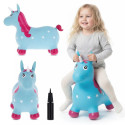Skoczek gumowy dla dzieci JEDNOROŻEC 60 cm niebieski & róż do skakania z pompką