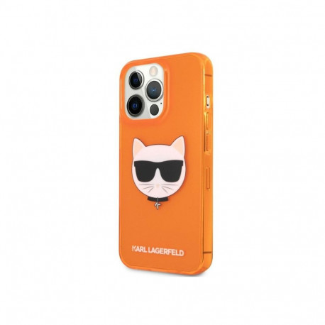 Karl Lagerfeld Apple iPhone 13 Pro Fluo TPU Choupette Head Case Orange