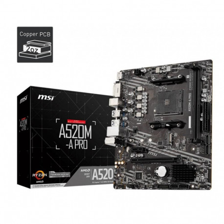 MSI emaplaat AMD A520 SAM4 MicroATX 1xPCI-Express 3.0 1x 1xPCI-Express 3.0 16x 1xM.2 DDR4 M