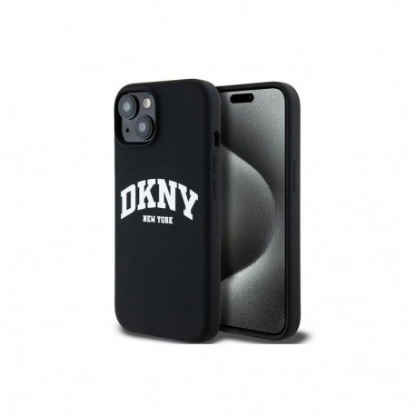 DKNY Apple iPhone 15 hardcase Liquid Silicone White Printed Logo MagSafe Black