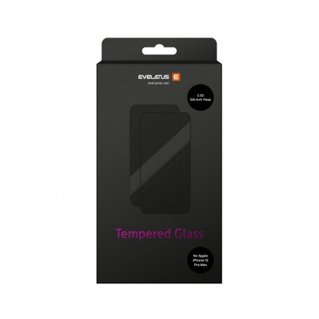 Evelatus Apple iPhone 12 Pro Max Privacy 2.5D Silk Full Cover Japan Glue Anti-Static Black